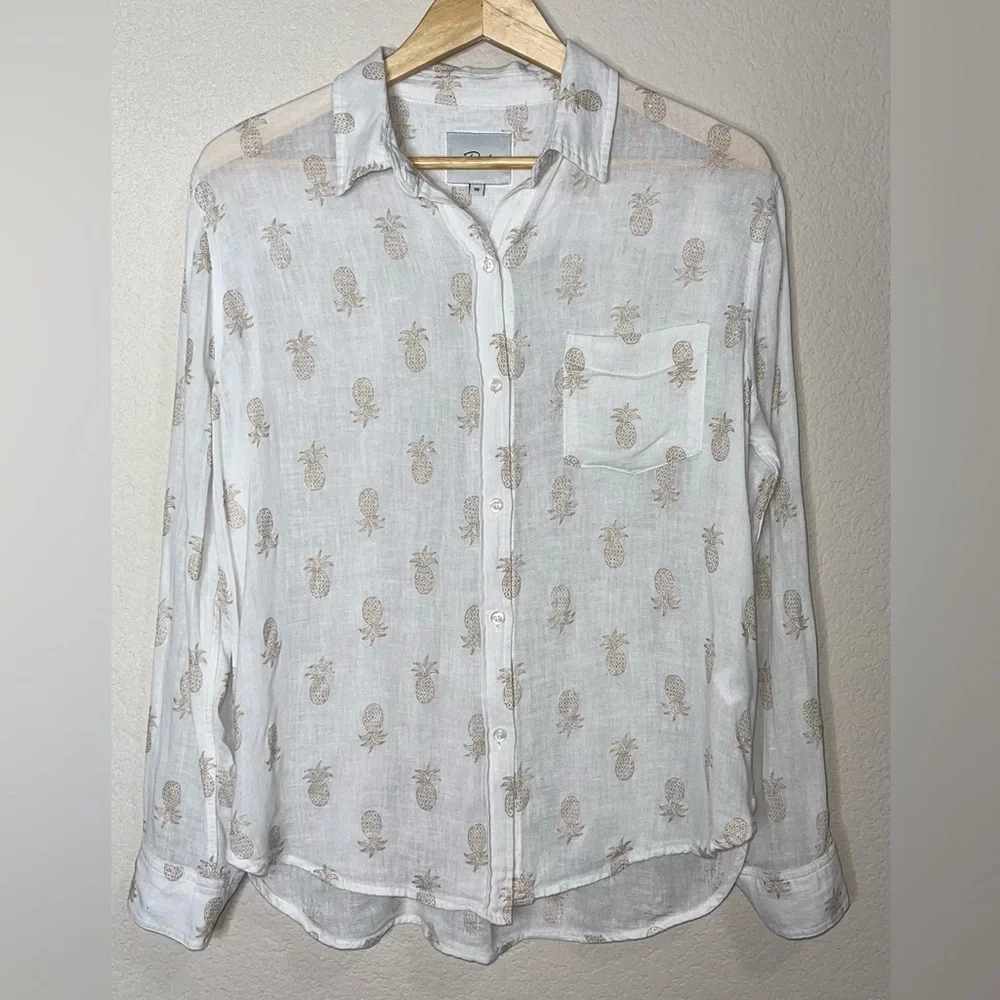 RAILS Charli Gold Pineapple Print Button-Down Shirt Size XS - Picture 4 of 12